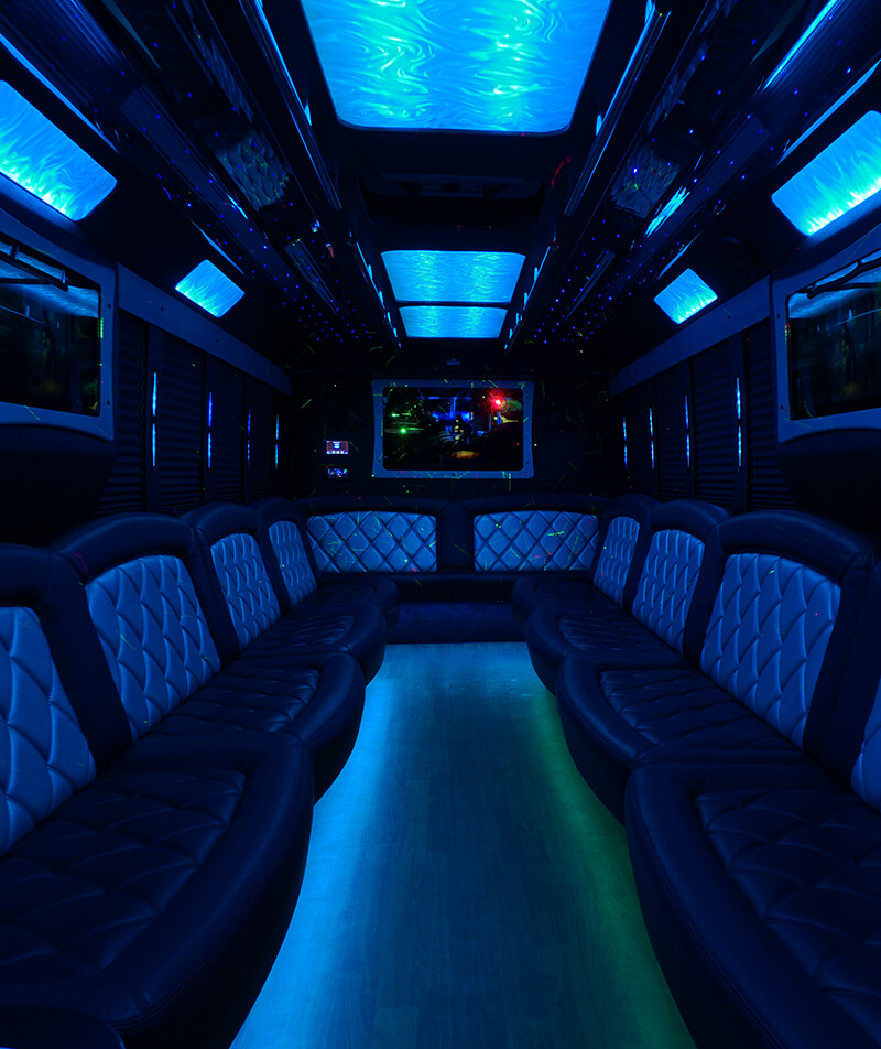 Luxurious party bus interiors